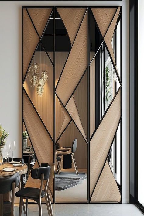 Modern Geometric Wooden and Glass Wall Panels for Premium Interior