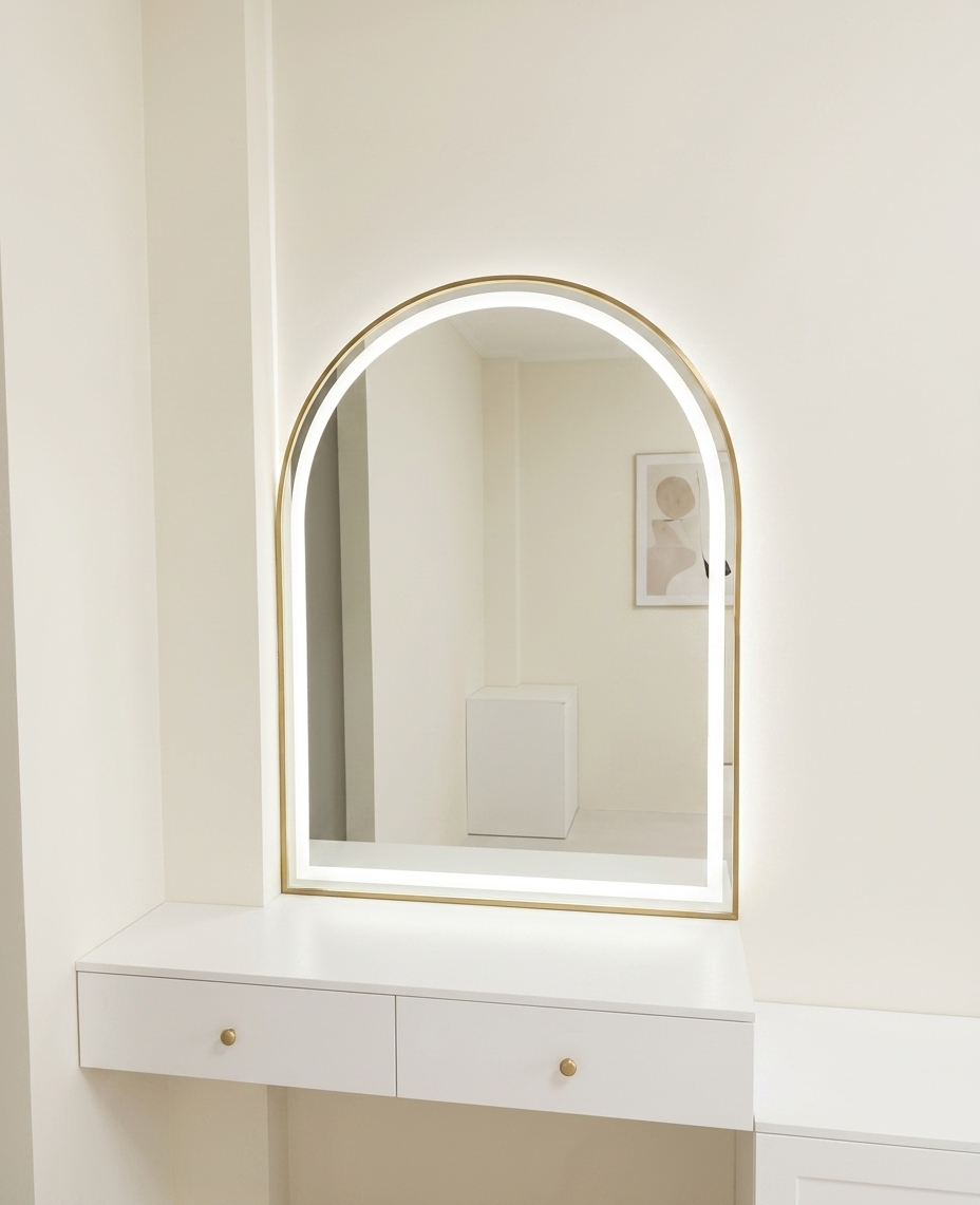 Aurelia Brushed Gold Arch LED Mirror