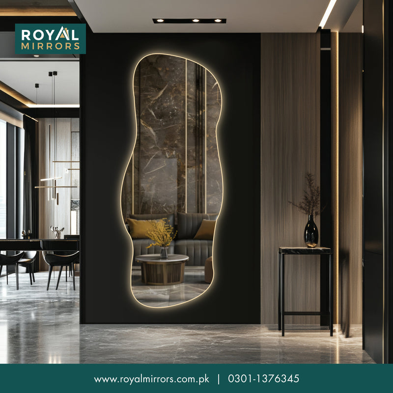 Irregular Full Length Pond Mirror, Aesthetic Bedroom Mirror with LED Lights