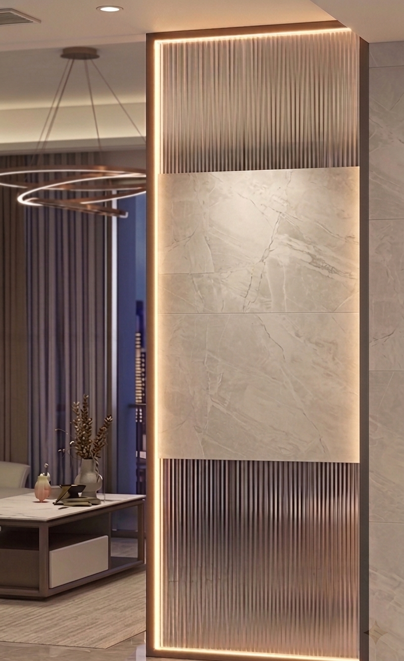 Premium Fluted Glass Wall Panel Divider with LED Backlight