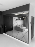 Modern Mirror Wall Design with Geometric Lines for Living Room